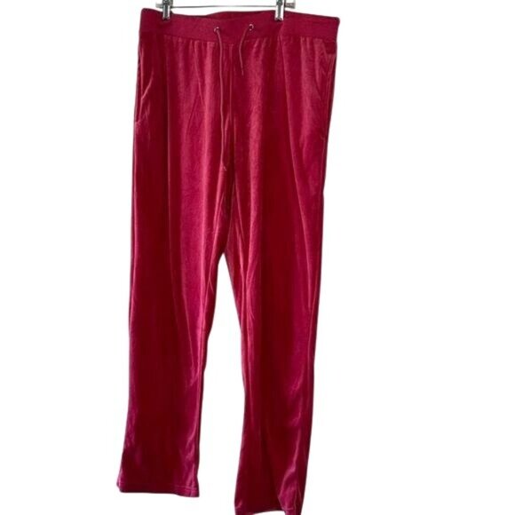 Womens Pink Velour Tracksuit Pants W/ Pockets & Drawstring Waist XL - Picture 1 of 11